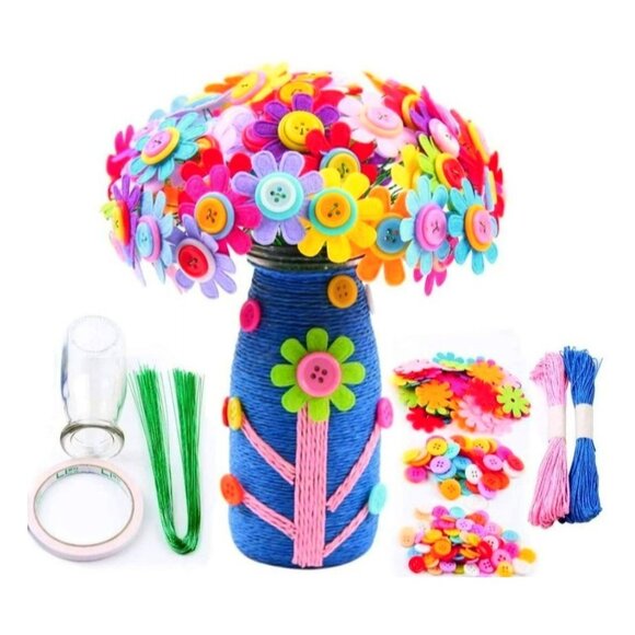 DIY Button Flower Bouquet Craft Kit For Kids & Adults Includes Materials Inst •A - Picture 1 of 7
